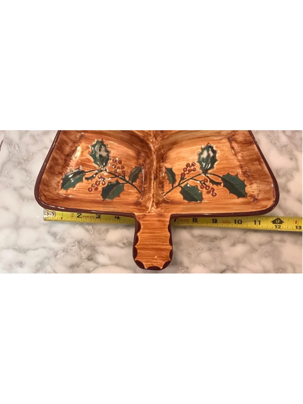 Vintage Pennsbury Pottery Christmas Tree Divided Relish Tray Holly Serving Dish